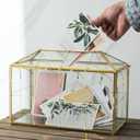 Glass Wedding Card Box with Slot, 12.6 inch Large Clear Card Box Gold Brass Gift Card Storage Box with Lock for Wedding Receptions, Baby Shower, Birthday Party, Bridal Shower