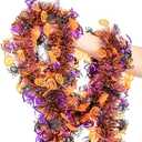 33FT Halloween Tinsel Garland, Black Purple Orange Metallic Twist Foil Tinsel Garland with Pumpkin Spider Bat Ornaments Hanging Garland for Halloween Party Indoor Outdoor Decoration