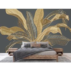 Jdayda Large Banana Leaf Peel and Stick Wallpaper on Gray Background