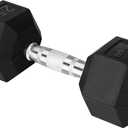 Chrome Grip Encased Hex Dumbbells – Hand Weights With Anti-Slip 25 LBS Single