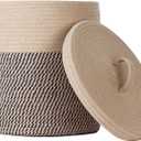 Yimi's Dream Cotton Rope Basket with Lid  Soft Storage Bin for Home Organization, Brown & BrownBlack Pattern, Sturdy, Lightweight & Stylish, 11.5 Round x 13.5 High