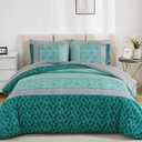 Dinjoy Teal Green King Size Comforter Set,Striped Boho Bed in a Bag King 7 Pieces Soft Bedding Comforters Sets with Sheet Beds Warm Microfiber Complete Set for All Season