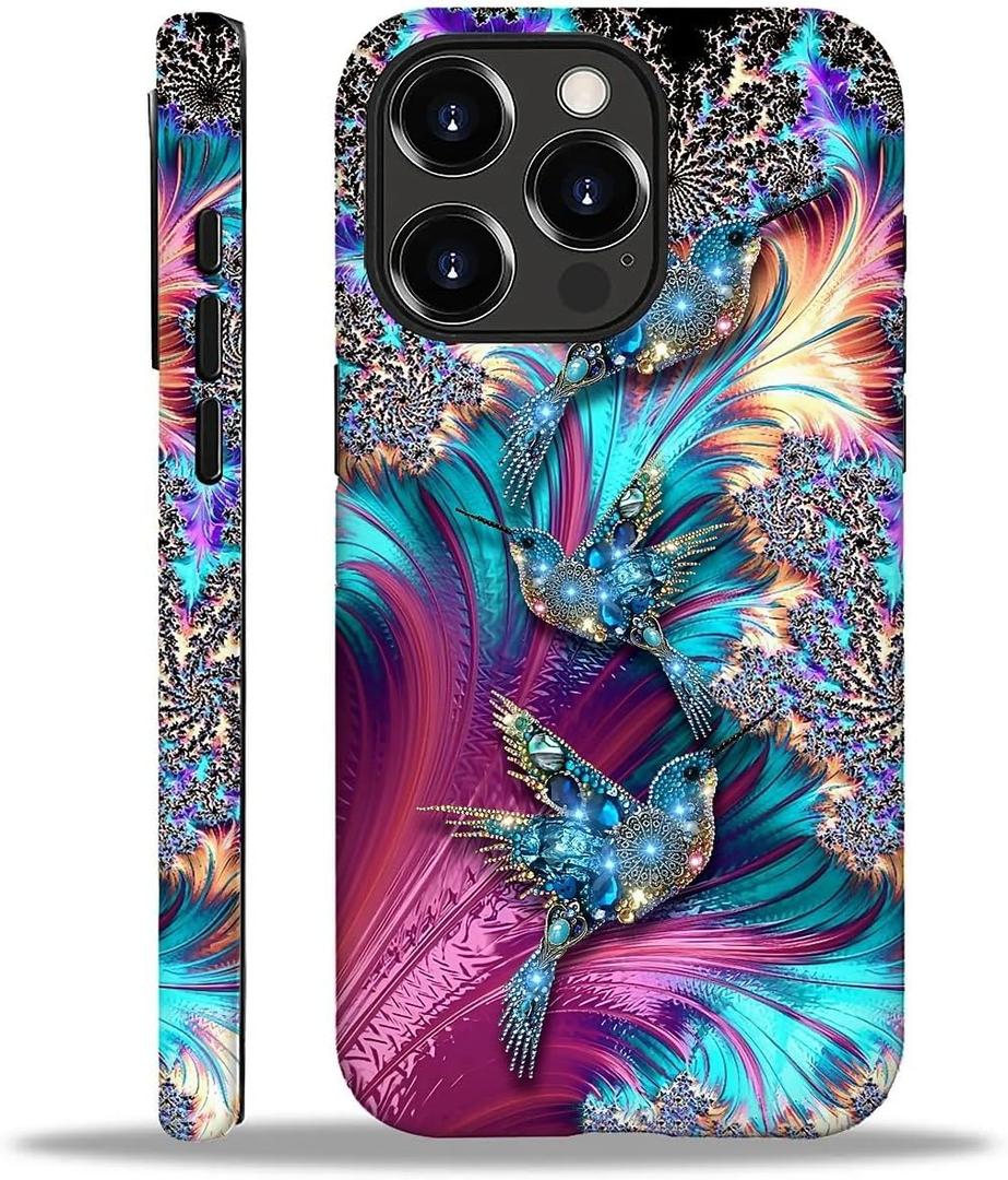iPhone 16 Pro Case with 2-in-1 Glossy All Inclusive Anti Fall Doublelayer Protection Soft TPU+PC Back Pattern Case Compatible with iPhone 16 Pro 6.3inch for Women Diamond Bird