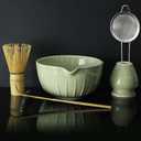 Matcha Whisk Set 7 Pcs - Ceramic Matcha Set with Bowl, Whisk, Holder, Bamboo Scoop, Rest, Sifter, and Tea Towel  Elegant Matcha Kit Gift for Women