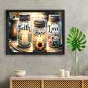 Pormipone Framed Canvas Wall Art Faith Hope Love Mason Jar Sunflower 24x36