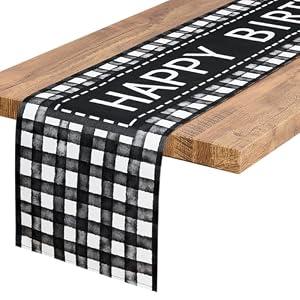 Happy Birthday Table Runner Buffalo Checkerboard Table Decorations Racing Theme Birthday Party Sign, 72 Inches