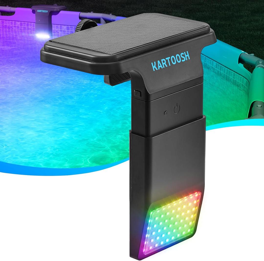KARTOOSH Upgraded Solar Pool Lights for Metal Frame Above Ground Pools | Extendable 10000mAh Wireless Underwater LED Lights, 29 RGB Colors 4 Modes, Light Sensing, Timer, Remote Control, Waterproof