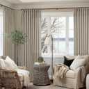 Extra Wide Curtains 60 Inch Width 84 Inches Long for Living Room Bedroom Light Filtering Semi Sheer Farmhouse Pleated Curtain Hooks Rings for Patio Sliding Door Large Window Burlywood Taupe 1 Panel