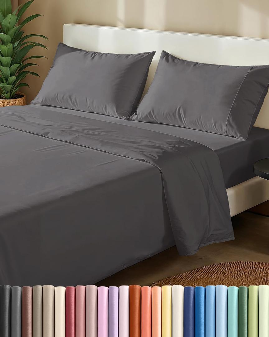 Extra Thick Heavyweight Queen Size 4 Piece Sheet Set  High End Super Luxury Bed Set  Premium Heavyweight Hotel Quality Sheets with Deep Pockets - Easy-Fit - Soft, Warm and Wrinkle Free - Dark Grey