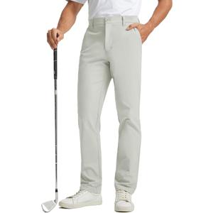Rouen Golf Pants Men 8 Pockets Water Resistant Flat Front - 30"/32"/34" Chino Dress Pants Lightweight Stretch Casual Trousers (Silver Grey)