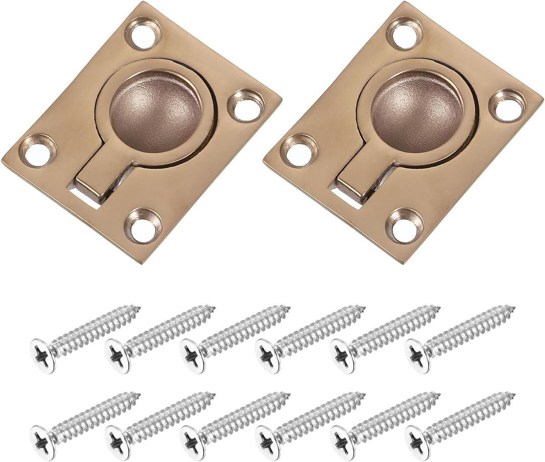 uxcell 2Pcs Flush Ring Pull, 1.89-inch x 1.5-inch Stainless Steel Rectangle Recessed Door Pull with Screws for Furniture, Boat, Bronze Tone