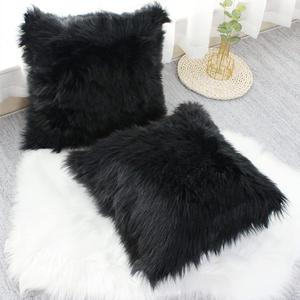 OYIMUA Fluffy Decorative Throw Pillow Covers 24x24, Faux Fur Farmhouse Luxury Pillow Cases,Soft Plush Fuzzy Black Cushion Covers for Sofa Couch Living Room Bedroom Set of 2