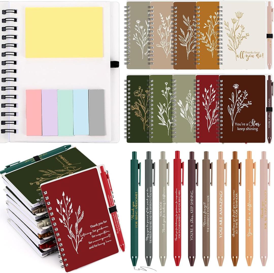 Chiisong 10 Sets Employee Appreciation Gifts Case Management Week Gifts Thank You Spiral Notebook with Sticky Notes Pen Bulk Vet Tech Week Journal for Coworker Teacher Nurse Customer (Joyous Color)