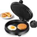 3-in-1 Electric Griddle & Panini Press - CACHOO 8" Nonstick Round Griddle and Sandwich Press with On/Off Switch, 180 Open Design, Perfect for Pancakes, Omelettes, Quesadillas, Veggies (Black)