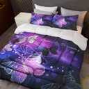 Sunnycitron 3D Purple Butterfly Bedding Queen Comforter Set Dreamy Butterfly Comforter Set for Girls Neon Butterflies Purple Bed Comforter (1 Comforter + 2 Pillowcases),Easy-Wash Fade Resistant (Queen(90"x90"))