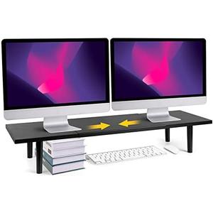 Across-Star Dual-Monitor-Stand-Riser-For-Desk Adjustable Length 32-40 Inch，Large Desktop Computer Monitor Riser For 2 Screens，Desk Shelf Organizer Riser Stand For Computer/Laptop/PC/Printer/TV Black