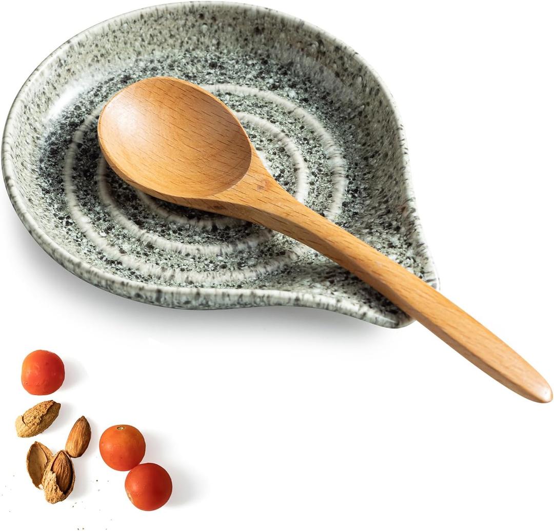 LAUCHUH Spoon Rest for Stove Top, 5 inch Ceramic Spoon Holder for Kitchen Countertop Large Spatula Holder for Ladle, Spoons or Tong, Farmhouse Decor, Special Gray