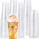 Lilymicky 60 Sets 24 oz Clear Plastic Cups with Dome Lids, 24 oz Disposable Plastic Drinking Parfait Cups for Ice Coffee, Smoothie, Frappuccino, Bubble Boba