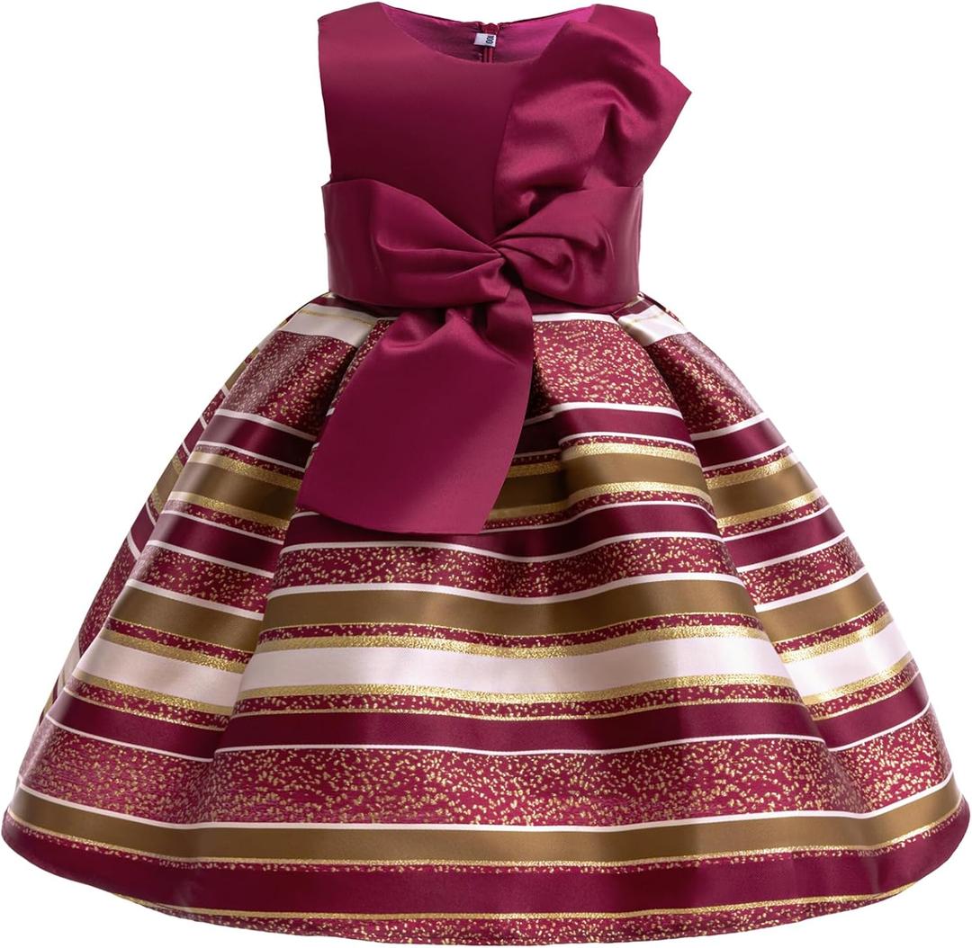 CMMCHAAH 2-9T Flower Girls Dresses Toddler Striped Dress (Red)