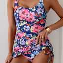 Eomenie Women's One Piece Swimdress Swimsuit with Drawstring Tummy Control Bathing Suits Push Up Swim Dresses with Bottom (L)