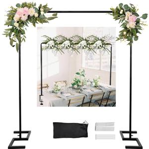 8.2 FT Wedding Arch Rectangle Stand Square Backdrop Stand, Extra Clamps to Table Rod Stand, Adjustable Photo Booth Background Kit, Balloon Arch Stand for Valentines Day Birthday Baby Shower Decor (Matte Black)