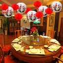 Mudder 20 Pieces Chinese Japanese Paper Lanterns, Cherry Flowers Paper Lanterns for Hibachi Birthday Party Asia Home Restaurant Wedding Home Decor(White and Red,Traditional Style)
