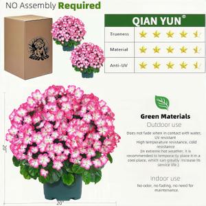 QIANYUN Artificial Geranium Bush 20 Inch Outdoor Potted Artificial Plant for Front Porch, UV Resistant Faux Flower Bush for Garden, Yard & Patio Decor (2 Pack)