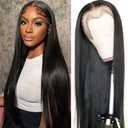 Straight Lace Front Wigs Human Hair Pre Plucked 180% Density 13x4 HD Lace Frontal Glueless Wigs Human Hair for Women Natural Black Color 22 Inch