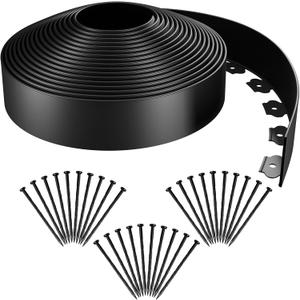 AGTEK Garden Edging 49FT Landscape Edging Kit 3 Inch Height Plastic Garden Border No Dig Lawn Border for Yard Flower Bed with 30 Stakes (Black)