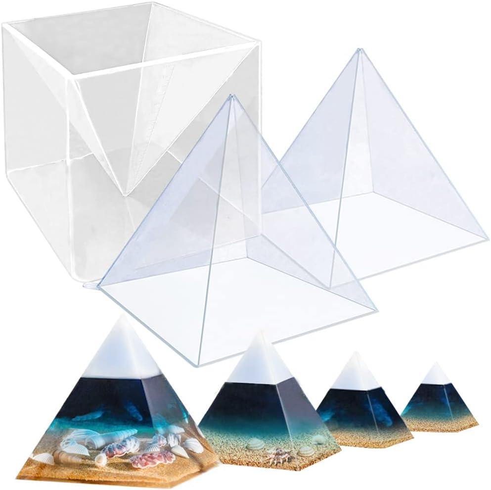 RESINWORLD Super Large Clear Silicone Pyramid Molds for Resin, 2Pcs Inner Pyramid Silicone Molds + 1Pcs Plastic Frame, Shiny Resin Mold for Orgonite Orgone DIY