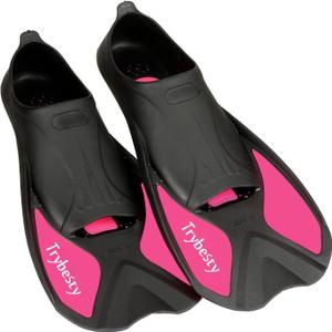Swim Fins,Short Snorkel Fins Travel Size Flippers for Snorkeling Diving Swimming Adult Men Women (S(MEN:5.5-7;WOMEN:6.5-8), Rose Red)