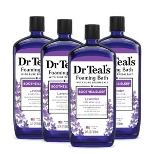 Dr Teal's Foaming Bath with Pure Epsom Salt, Soothe & Sleep with Lavender, 34 fl oz (Pack of 4)