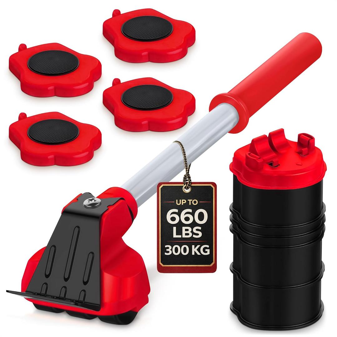 Heavy Furniture Movers with Wheels  Furniture Lifter Tool for Easy Moving & Lifting, Appliance Slider with Weight Load Up to 660 Lbs  Easy Setup, Safe for Floors, Designed for Home & Office Use (Red)
