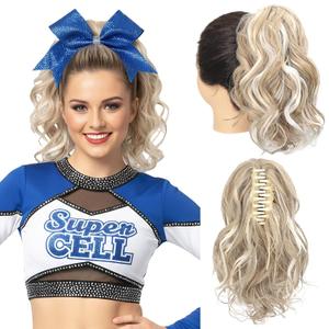 SEIKEA 10" Highlight Ponytail Extension Claw Short Thick Wavy Curly Jaw Clip in Fake Pony Tails Fake Hair Soft Natural Looking Synthetic Hairpiece for Women Dark Medium Blonde/White Blonde Highlights