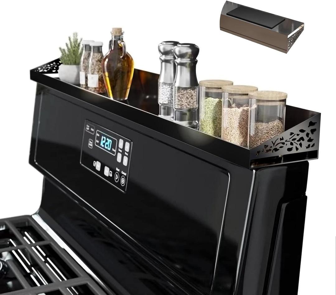 Magnetic Stove Top Shelf, 30" Length, Spice Rack Over the Stove, Oven Shelf for Top of Stove, Kitchen Organizers and Storage, (Magnetic Black)