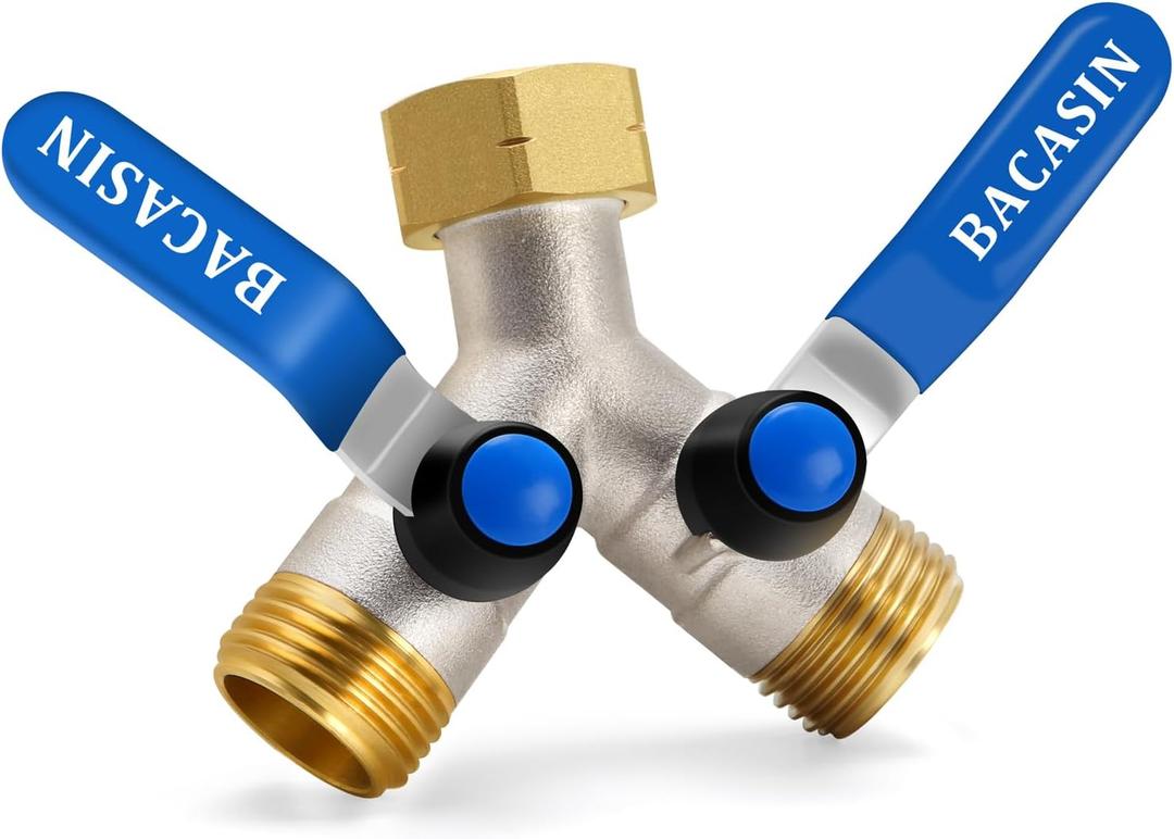 Brass Garden Hose Splitter, Garden Hose Splitter 2 Way Heavy Duty, With 2 304 Stainless Steel Extension Handles, 2-Way Y-Valve 3/4 GHT Threads (Increase Flow Style)