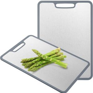 Stainless Steel Cutting Board for Kitchen - Dishwasher Safe With Silicone Edge - Non Slip .304 Stainless Steel Double Sided Cutting Board Perfect Size14x10inch