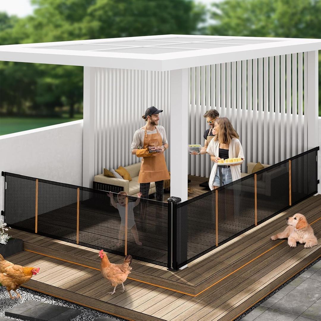 2-in-1 Retractable Baby Gates, 41" Tall Mesh Dog Gate 1-Pack, One Side Up to 200" Wide, Total 400" Wide, Long Retractable Pet Gate for Yard Swimming Pool Garage Indoor Outdoor-Black 2-in-1 Retractable Baby Gates, 41" Tall Mesh Dog Gate 1-Pack, One Side Up to 200" Wide, Total 400" Wide, Long Retractable Pet Gate for Yard Swimming Pool Garage Indoor Outdoor-Black