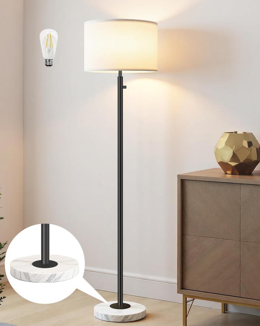Floor Lamps for Living RoomLED Bulb Included,Dimmable Floor Lamp with Linen Shade,Modern Standing Lamp with Marble Base,Tall Floor Lamp for Bedroom,Nursery,Reading & Office,Black