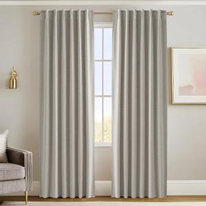 RYB HOME 100% Blackout Silver Grey Curtains, Flax Linen Drapes for Living Room/Nursery/Bedroom, Rod Pocket&Back Tab Panels Light Block and Thermal Insulated, 2 Panels, W52 x L90