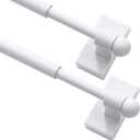 Turquoize Magnetic Curtain Rod 2 Pack Magnetic Curtain Rods For Metal Doors With Adjustable Length from 09 inch to 16 inch with Petite Ball for Small Window Door, White, 2 Pack
