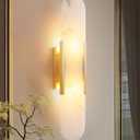 19.7" Alabaster Wall Sconce Natural Marble Sconce Indoor Mid Century Modern Wall Light Oval Stone Lampshade Vanity Light Fixtures for Living Room Bedroom Dining Room Hallway (Gold)