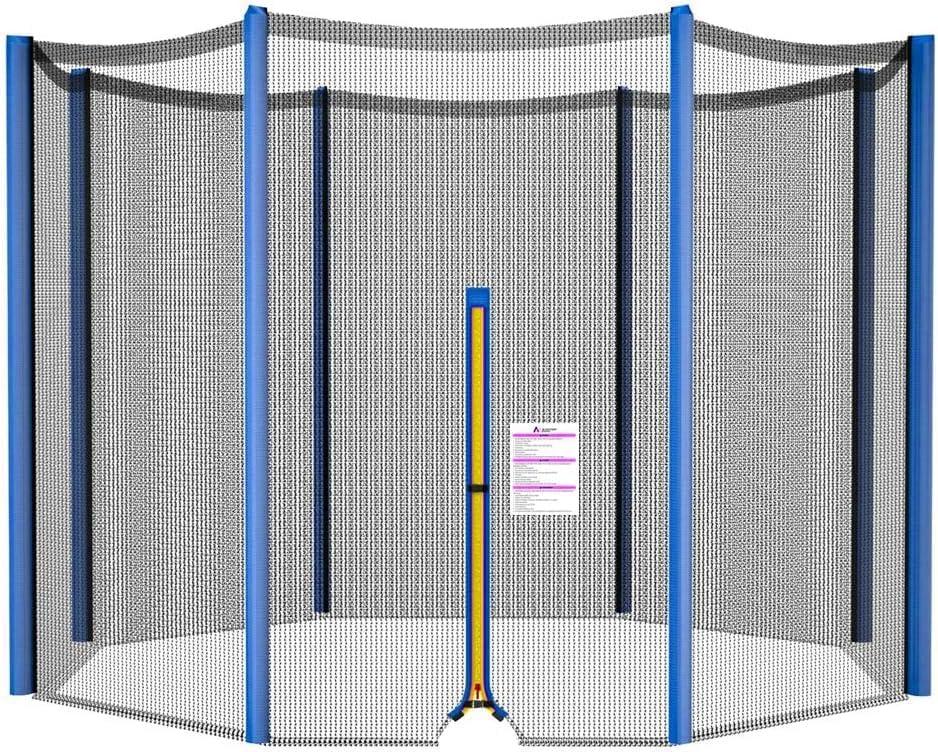 Trampoline Net Replacement 10FT 12FT 14FT 15FT 16FT Netting Replacement for Round Frame Trampolines Enclosure Net 6 Poles 8 Straight Poles Sleeve Zipper Protection Buckles (BLUE)