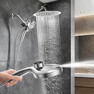 High Pressure Shower Heads,Rain Shower Head with Handheld Spray,10 Spray Modeswith Extension Arm (Silver, 12 Inch)