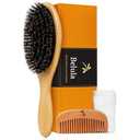 Belula 100% Boar Bristle Hair Brush Set (Medium). Soft Natural Bristles for Thin and Fine Hair. Restore Shine And Texture. Wooden Comb, Travel Bag and Spa Headband Included