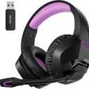BINNUNE 2.4GHz Wireless Gaming Headset, Bluetooth 5.3 Gaming Headphones with Noise Canceling Mic, 120H Ultra-Long Battery, 50mm Drivers, Multi-Platform for PC / PS5 /PS4/ Switch/Mobile, Purple