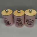 3 Pcs Pink Kitchen Canisters Set, 6.1" x 3.74" Matte Condiment Pot Metal Tin Jar Container, Food Storage Containers with Bamboo Airtight Lid to Store Dry Food Spices Coffee Tea Sugar Storage