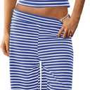 Womens Striped Two Piece Outfit Strapless Tube Top Wide Leg Pants Matching Set Summer Beach Vacation Lounge Wear L