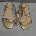 PARTY Women's Strappy Sandals Lace Up Flats Tie Up Open Toe Ankle Strap Shoes (Gold, 10)