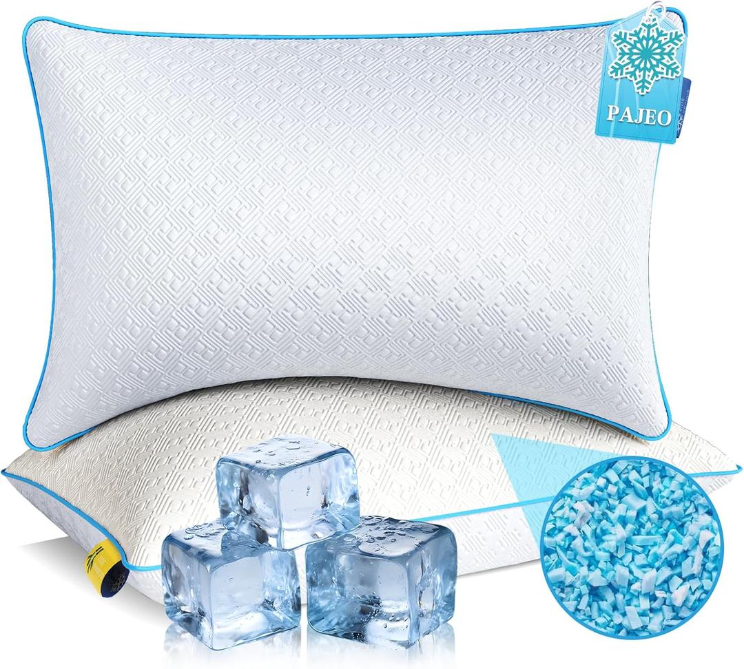 Cooling Bed Pillows for Sleeping Queen Size Set of 2, Double-Sided Memory Foam Cool Pillow with Zipper for Hot Sleepers, Cold Pillows for Side, Back or Stomach Sleepers (Shell)